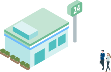 コンビニ 歩く男女のイラスト