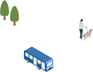 木 バス 犬を連れた人のイラスト